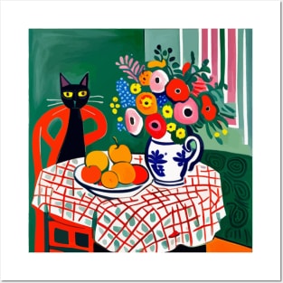 Cute Black Cat with Flowers in a Vase Posters and Art